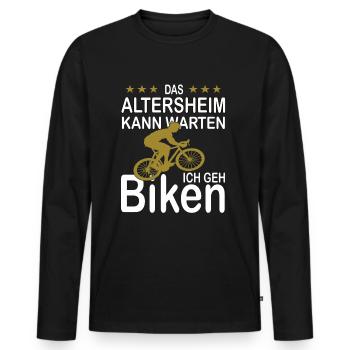 E-Bike Altersheim Kann Warten Akku Fahrrad - Männer Premium Bio Langarmshirt - Schwarz - Vorne - Nico (187cm)
