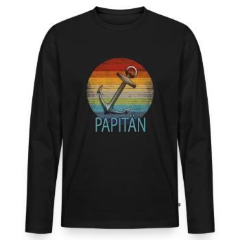Papitän Retro Lustiges Wortspiel Kapitän Anker - Männer Premium Bio Langarmshirt - Schwarz - Vorne - Nico (187cm)