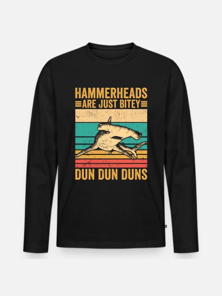 Lustige Hammerhaie sind einfach bissig Dun Dun Dun - Männer Premium Bio Langarmshirt - Schwarz