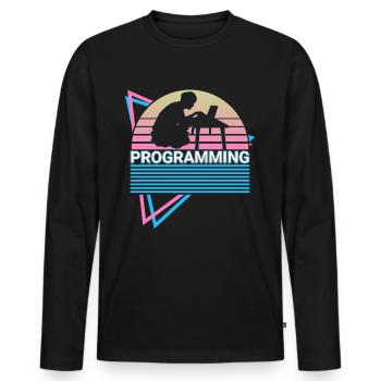 Programmeur de programmation Retro - T-shirt manches longues Premium bio Homme - noir - Devant - Nico (187cm)