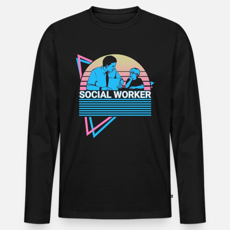 Sozialarbeiterin Retro - Männer Premium Bio Langarmshirt - Schwarz