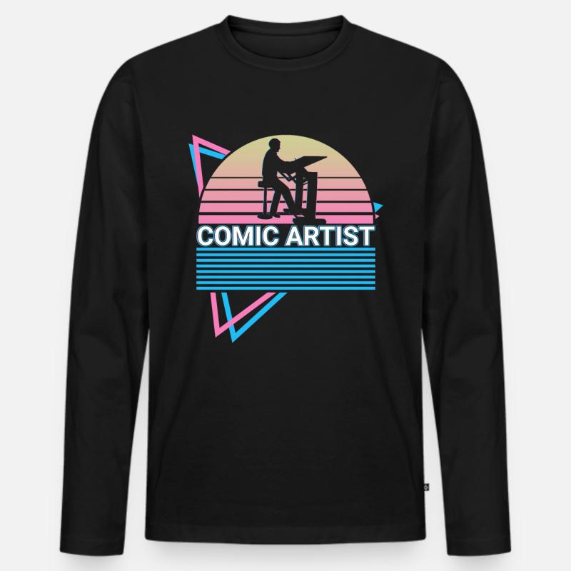 Comiczeichner Retro - Männer Premium Bio Langarmshirt - Schwarz