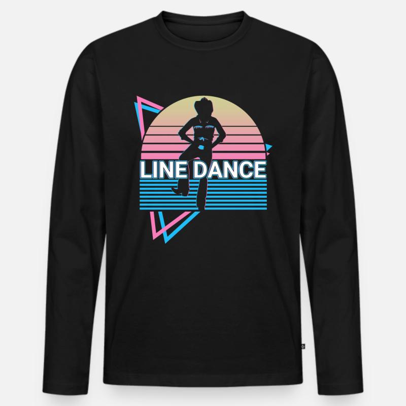 Line Dance Retro - Männer Premium Bio Langarmshirt - Schwarz
