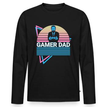 Gamer Papa Rétro - T-shirt manches longues Premium bio Homme - noir - Devant - Nico (187cm)