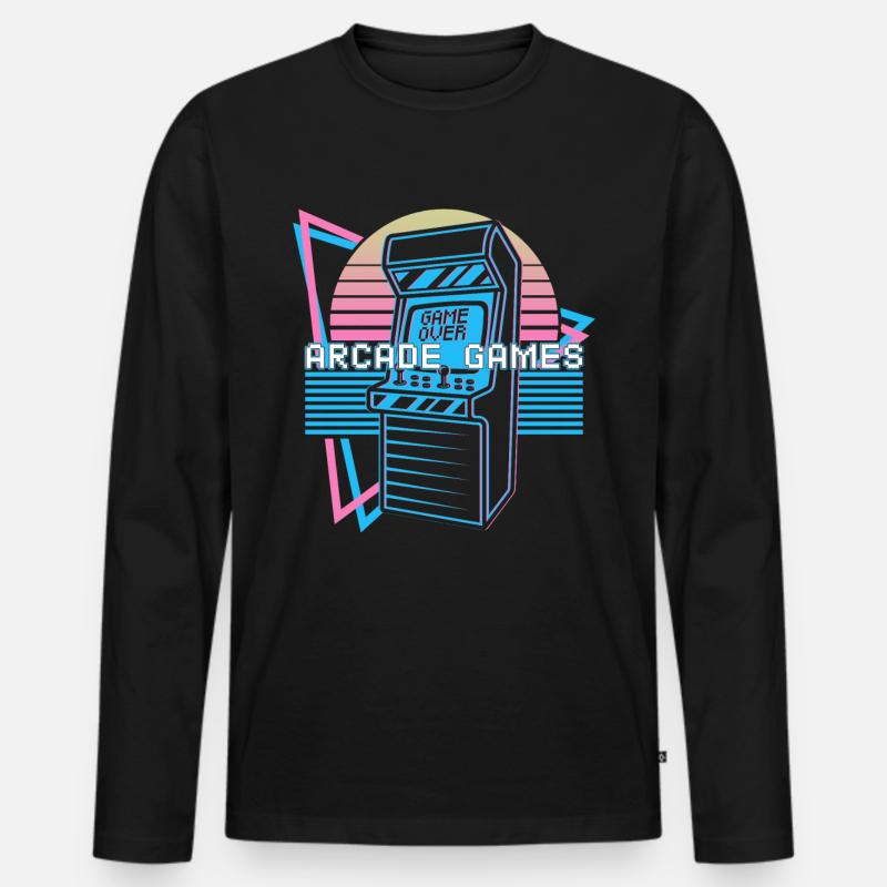 Arcade-Spiele Retro - Männer Premium Bio Langarmshirt - Schwarz