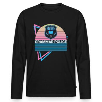Grammar Police Retro - Men's Premium Organic Long Sleeve Shirt - black - Front - Nico (187cm)