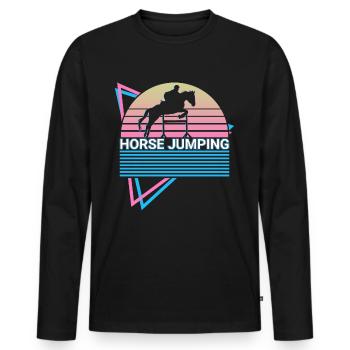 Saut d’obstacles rétro - T-shirt manches longues Premium bio Homme - noir - Devant - Nico (187cm)