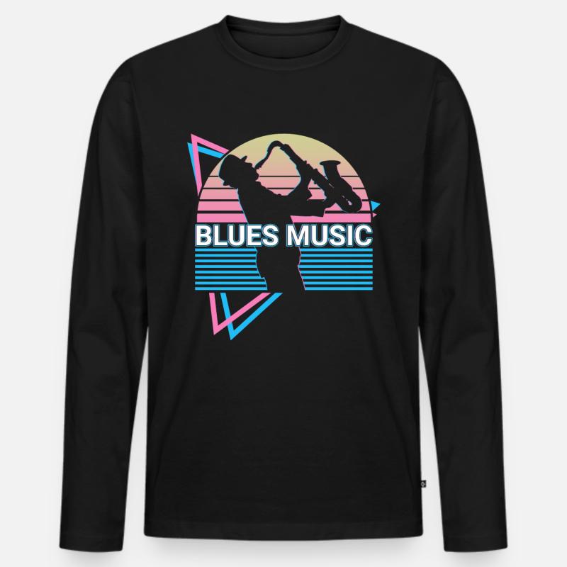 Blues Musik Retro - Männer Premium Bio Langarmshirt - Schwarz