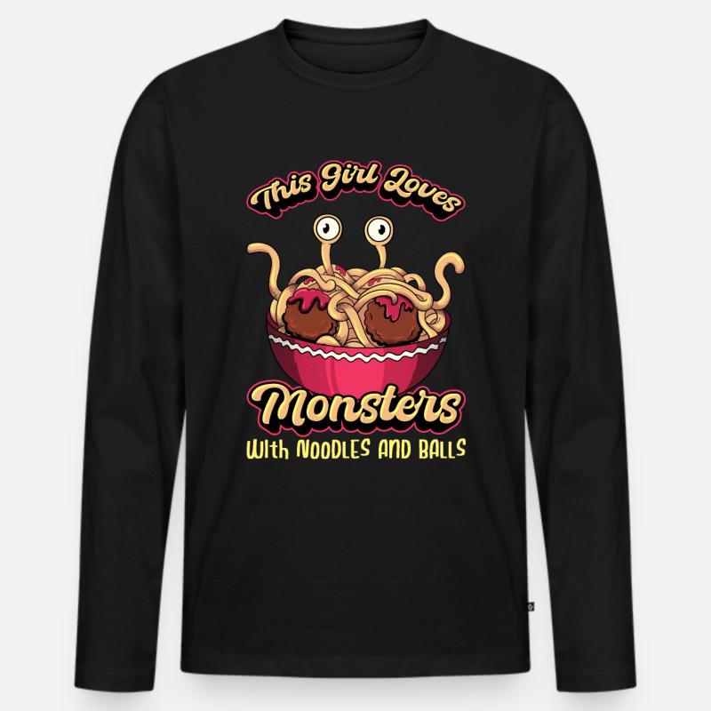 Fliegendes Spaghettimonster FSM Pastafari Pastafar - Männer Premium Bio Langarmshirt - Schwarz