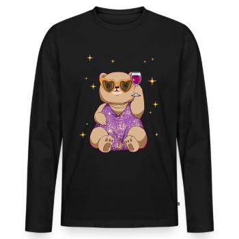 Boujee Aesthetic Kawaii Bear Wine Bougie - Männer Premium Bio Langarmshirt - Schwarz - Vorne - Nico (187cm)