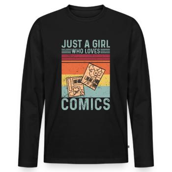 Juste une fille qui aime les comics rétro - T-shirt manches longues Premium bio Homme - noir - Devant - Nico (187cm)
