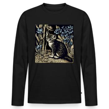 Katze Geschenkidee Katzen Motiv Katzenhalter - Männer Premium Bio Langarmshirt - Schwarz - Vorne - Nico (187cm)