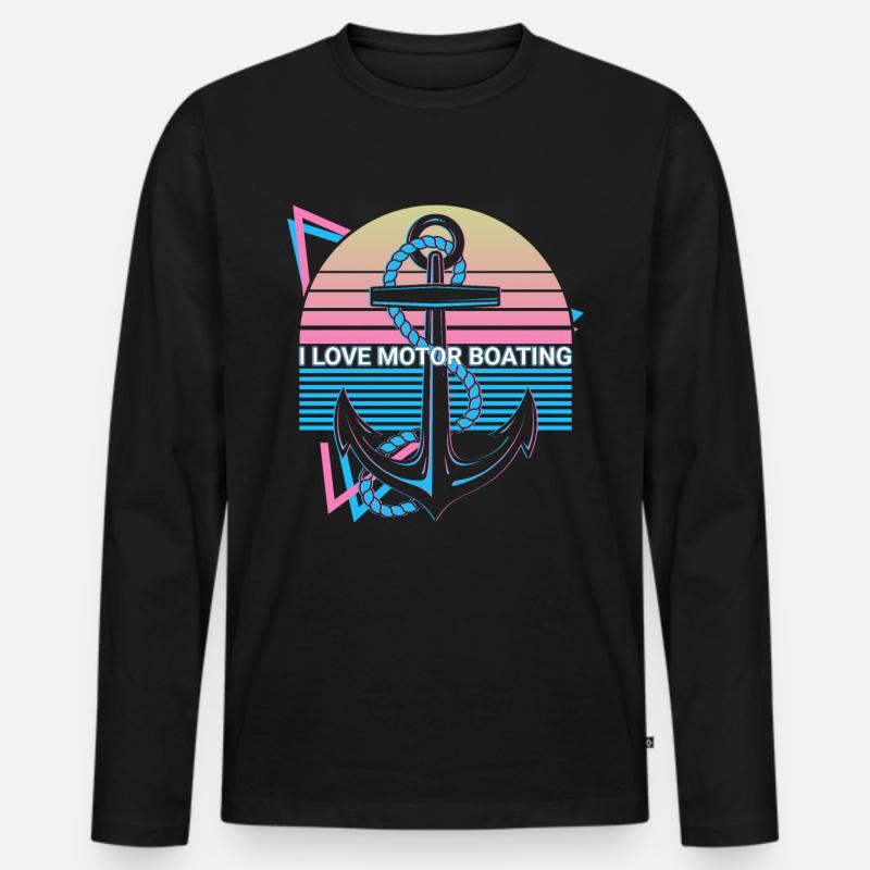Bootfahren Retro - Männer Premium Bio Langarmshirt - Schwarz