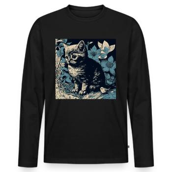Katzenmotiv Geschenkidee Katze Fun Kunst Tier - Männer Premium Bio Langarmshirt - Schwarz - Vorne - Nico (187cm)