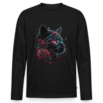 Chat Cadeau Femme Chat Motif Chat Animaux - T-shirt manches longues Premium bio Homme - noir - Devant - Nico (187cm)
