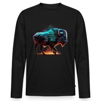 Bison Forest Wildlife Farmer Mountains Animal Animal Motif - Men's Premium Organic Long Sleeve Shirt - black - Front - Nico (187cm)
