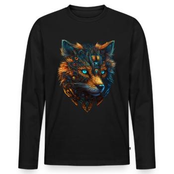 Fox Fantasy Blue Eyes Robot Gift Animal - Men's Premium Organic Long Sleeve Shirt - black - Front - Nico (187cm)
