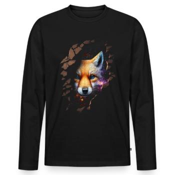 Fuchs Wand Galaxy Sterne Geschenk Tier Blaue Augen - Männer Premium Bio Langarmshirt - Schwarz - Vorne - Nico (187cm)