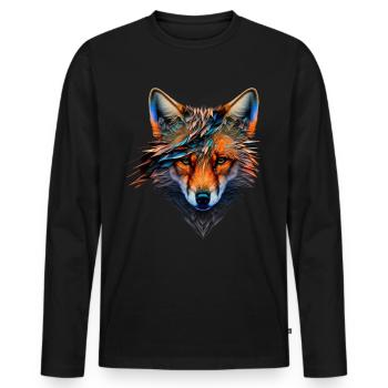 Fuchs Polygon Tiermotiv Gesicht Zoo Tier Geschenk - Männer Premium Bio Langarmshirt - Schwarz - Vorne - Nico (187cm)