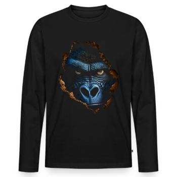 Gorilla Wand Loch Affe Zoo Tier Kostüm Geschenk - Männer Premium Bio Langarmshirt - Schwarz - Vorne - Nico (187cm)