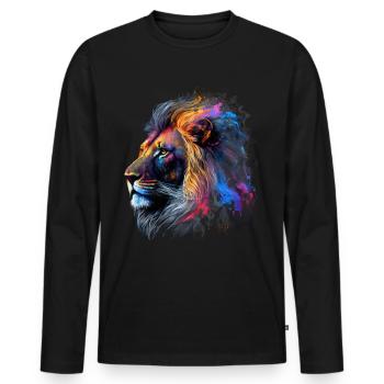 Lion Colorful Big Cat Kuns Animal Gift Africa Zoo - Men's Premium Organic Long Sleeve Shirt - black - Front - Nico (187cm)