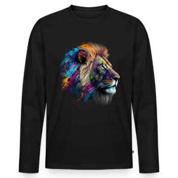Lion Colorful Big Cat Kuns Animal Gift Africa Zoo - Men's Premium Organic Long Sleeve Shirt - black - Front - Nico (187cm)