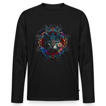 Katze Mandala Kunst Katzenmotiv Geschenk Blumen - Männer Premium Bio Langarmshirt - Schwarz - Vorne - Nico (187cm)
