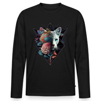 Chat Fleurs Art Cadeau Chat Motif Animal - T-shirt manches longues Premium bio Homme - noir - Devant - Nico (187cm)