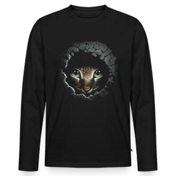 Cat Wall Hole Gift Cat Motif Cat Holder - Men's Premium Organic Long Sleeve Shirt - black - Front - Nico (187cm)