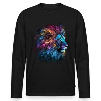 Lion Colorful Big Cat Kuns Animal Gift Africa Zoo - Men's Premium Organic Long Sleeve Shirt - black - Front - Nico (187cm)