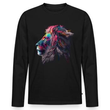 Lion Colorful Big Cat Kuns Animal Gift Africa Zoo - Men's Premium Organic Long Sleeve Shirt - black - Front - Nico (187cm)
