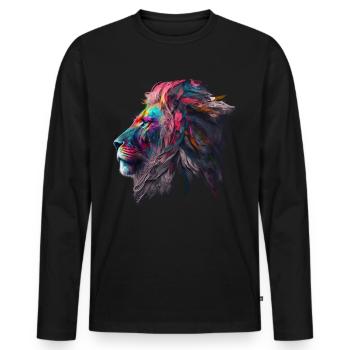 Lion Colorful Big Cat Kuns Animal Gift Africa Zoo - Men's Premium Organic Long Sleeve Shirt - black - Front - Nico (187cm)
