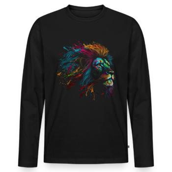 Lion Colorful Big Cat Kuns Animal Gift Africa Zoo - Men's Premium Organic Long Sleeve Shirt - black - Front - Nico (187cm)