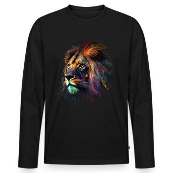 Lion Colorful Big Cat Kuns Animal Gift Africa Zoo - Men's Premium Organic Long Sleeve Shirt - black - Front - Nico (187cm)
