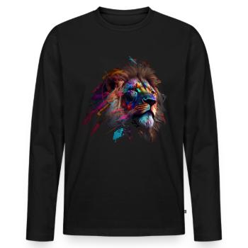 Lion Colorful Big Cat Kuns Animal Gift Africa Zoo - Men's Premium Organic Long Sleeve Shirt - black - Front - Nico (187cm)