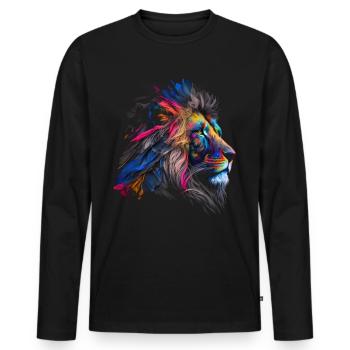 Lion Colorful Big Cat Kuns Animal Gift Africa Zoo - Men's Premium Organic Long Sleeve Shirt - black - Front - Nico (187cm)
