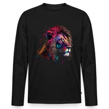 Lion Colorful Big Cat Kuns Animal Gift Africa Zoo - Men's Premium Organic Long Sleeve Shirt - black - Front - Nico (187cm)