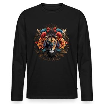 Lion Polygone Art Fleurs Animal Gift Zoo Motif - T-shirt manches longues Premium bio Homme - noir - Devant - Nico (187cm)