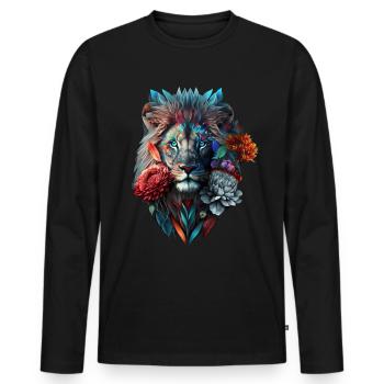 Lion Polygone Art Fleurs Animal Gift Zoo Motif - T-shirt manches longues Premium bio Homme - noir - Devant - Nico (187cm)