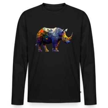 Nashorn Bunt Polygon Afrika Geschenk Zoo Tier - Männer Premium Bio Langarmshirt - Schwarz - Vorne - Nico (187cm)