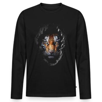 Tiger Wand Loch Raubkatze Tigermotiv Geschenk Tier - Männer Premium Bio Langarmshirt - Schwarz - Vorne - Nico (187cm)