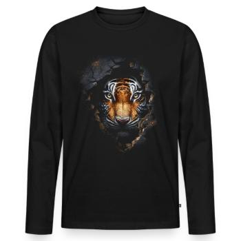 Tiger Wand Loch Raubkatze Tigermotiv Geschenk Tier - Männer Premium Bio Langarmshirt - Schwarz - Vorne - Nico (187cm)