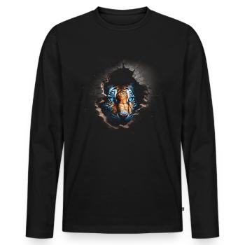 Tiger Wand Loch Raubkatze Tigermotiv Geschenk Tier - Männer Premium Bio Langarmshirt - Schwarz - Vorne - Nico (187cm)