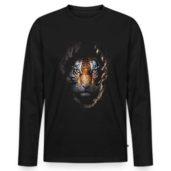 Tiger Wand Loch Raubkatze Tigermotiv Geschenk Tier - Männer Premium Bio Langarmshirt - Schwarz - Vorne - Nico (187cm)