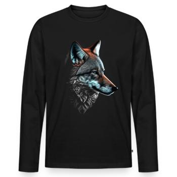 Wolf und Fuchs gemischt, Kunst Kopf Tier Geschenk - Männer Premium Bio Langarmshirt - Schwarz - Vorne - Nico (187cm)