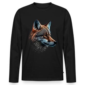 Wolf und Fuchs gemischt, Kunst Kopf Tier Geschenk - Männer Premium Bio Langarmshirt - Schwarz - Vorne - Nico (187cm)