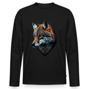 Wolf und Fuchs gemischt, Kunst Kopf Tier Geschenk - Männer Premium Bio Langarmshirt - Schwarz - Vorne - Nico (187cm)
