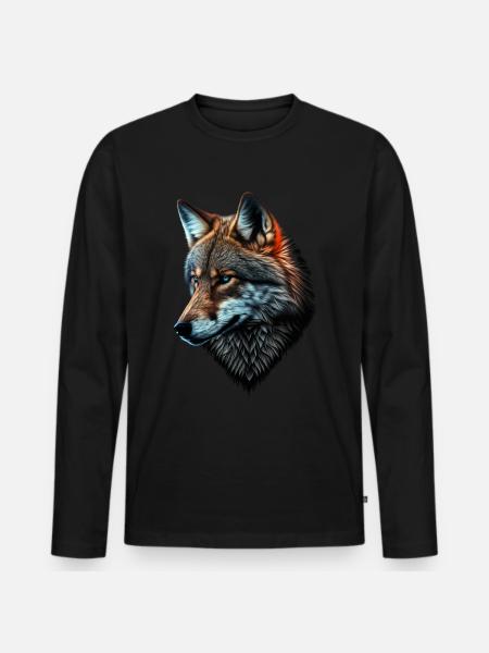 Ulv og ræv blandet, kunsthoved dyr gave - Premium økologisk langærmet T-shirt til mænd - sort