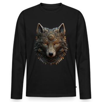 Wolf Mandala Kunst Geschenk Frau Kunstwerk Tier - Männer Premium Bio Langarmshirt - Schwarz - Vorne - Nico (187cm)