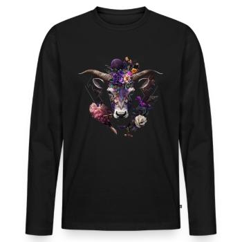 Chèvre Fleurs Art Cadeau Chèvre Animal Ferme - T-shirt manches longues Premium bio Homme - noir - Devant - Nico (187cm)